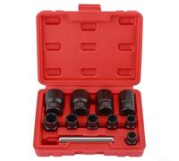 Honseadek Lot de 11 extracteurs d'écrous à douille pour boulons endommagés, entraînement 3/8 et 1/2, extracteurs de boulons en acier Cr-Mo avec barre d'adaptation, noir