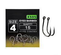 Honseadek Lot de 15 hameçons barbelés en acier à haute teneur en carbone avec œillet pour pêche à la carpe en eau douce, revêtement PTFE anti-friction, hameçon longue durée, taille 2#/4#/6#/8#/10#(6)