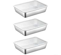 Honseadek Lot de 3 boîtes de rangement carrées en acier inoxydable avec couvercle - Boîte de conservation des aliments en métal - 25 x 20 x 5 cm