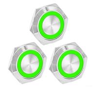 Honseadek Lot de 3 interrupteurs métalliques à réinitialisation automatique pour boutons automobiles de 16 mm, 12 V/24 V, poussoir électrique industriel avec momentané (vert)