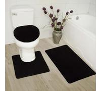 Honseadek Lot de 3 tapis de salle de bain antidérapants avec fond et tapis contour pour WC avec housse d'abattant de WC en noir ou gris