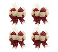 Honseadek Lot de 4 grands nœuds de Noël élégants, parfaits pour le sapin et la décoration de la maison, fabriqués à partir de tissu imitation lin robuste (rouge)