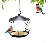 Honseadek Mangeoire à oiseaux de jardin noire avec petite fente pour oiseaux, récipient d'alimentation en fer durable pour une utilisation en extérieur, mangeoire unique pour colibris pour terrasse ou