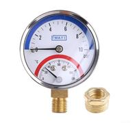 Honseadek Manomètre et température 2 en 1, compteur de système de chauffage 0-10 bar, filetage G1/2 et G1, manomètre à double échelle, boîtier en plastique (G1/2)