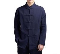 Honseadek Manteau traditionnel chinois de Kung Fu Tai Chi pour homme, veste de costume Tang, chemise boutonnée à manches longues, col montant, couleur unie, à porter pour le printemps et l'automne (XL