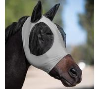 Honseadek Masque anti-mouches pour cheval avec protège-oreilles en maille respirante et légère Design 3D confortable et élastique pour soins équestres (gris)