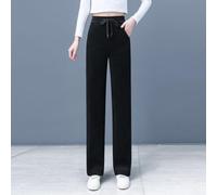 Honseadek Pantalon en velours côtelé taille haute jambe large pour femme | Pantalon Taille élastique Coupe ample Jambe droite Couleur unie Grande taille Casual Hiver All-Match Femme