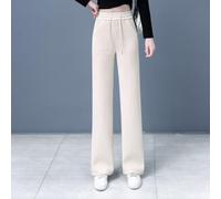 Honseadek Pantalon en velours côtelé taille haute jambe large pour femme | Pantalon Taille élastique Coupe ample Jambe droite Couleur unie Grande taille Casual Hiver All-Match Femme