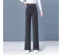 Honseadek Pantalon en velours côtelé taille haute jambe large pour femme | Pantalon Taille élastique Coupe ample Jambe droite Couleur unie Grande taille Casual Hiver All-Match Femme