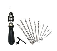 Honseadek Perceuse manuelle avec mandrin sans clé de 0,6 à 6 mm, mini étau à broche en alliage d'aluminium, queue rotative pour modèles PCB, bois, plastique, 10 embouts en carbure (10 forets)