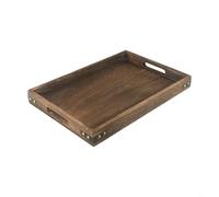 Honseadek Plateau de service moderne en bois massif avec poignées découpées, renfort d'angle en fer, finition imperméable, pour table basse, table basse ou table de chevet (taille M)