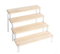 Honseadek Présentoir échelle en bois, support de rangement multicouche en acrylique, organiseur d'étagères 1 à 5 niveaux, bois rustique et acrylique transparent, vitrine pour objets de collection (4