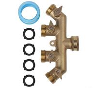 Honseadek Répartiteur lourd 4 voies pour tuyau d'arrosage avec valves d'arrêt, tout en laiton et en acier inoxydable, connecteur à boule de 1,9 cm, style étanche pour jardin à valve