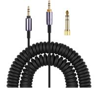 Honseadek Spiral Audio Cord Câble audio spiralé pour casque Noir 1,5 m | Doté de connecteurs plaqués or pour une performance stable, idéal pour les voyages et la maison. Pièce de rechange
