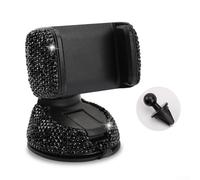 Honseadek Support de téléphone de voiture en strass, pour tableau de bord recouvert de cristal, rotation à 360° et base à ventouse pour smartphones de 3,5 à 6" (noir)