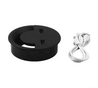 Honseadek Système de gestion des câbles de bureau avec ports USB, cache-trou rond en plastique noir et œillet de rangement de câbles pour prise de table (60 mm)