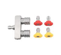 Honseadek Tête de buse de nettoyeur haute pression 2 en 1 en acier inoxydable avec adaptateur de jet double avec raccord rapide mâle femelle de 6,35 mm pour machine à laver de jardin (avec buse