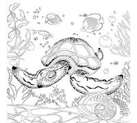 Honsell 12124 - Châssis avec Motif Tortue d'eau, Format 30 x 30 cm, Motif pré-imprimé à colorier avec des peintures acryliques, aquarelles et à l'huile et feutres et feutres et Couleurs
