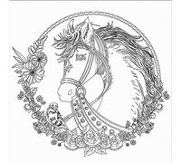 Honsell 12132 - Châssis avec Motif Chevaux, Format 30 x 30 cm, Motif pré-imprimé à colorier avec peintures acryliques, aquarelles et à l'huile et feutres et Crayons de Couleur, Blanc