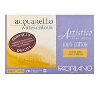 Honsell 19313141 Fabriano Artistico Acquarello Watercolour, extra blanc, grain fin, pressé à froid, 31 x 41 cm, 20 feuilles de 300 g/m², carton aquarelle de qualité supérieure, bloc encollé sur les 4
