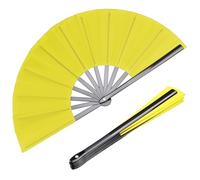 HONSHEN Lot de 2 grands éventails pliables jaunes chinois Kung Fu Tai Chi en nylon pour homme et femme Performance, danse, décorations, festival, cadeau (éventail pliable jaune 2p)