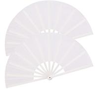 HONSHEN Lot de 2 grands éventails pliants blancs pour Kung Fu Tai Chi en nylon pour homme et femme pour spectacle, danse, décorations, festival, cadeau (éventail pliable blanc, 2p)