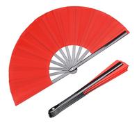 HONSHEN Lot de 2 grands éventails pliants rouges chinois Kung Fu Tai Chi en nylon pour homme et femme Performance, danse, décorations, festival, cadeau (éventail pliable rouge 2p)