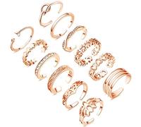 Honsny Lot de 12 bagues d'orteil pour femme, en or 14 carats, réglables en oxyde de zirconium, bijoux de plage bohème, Or Argent, Aucune pierre précieuse
