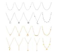 Honsny Lot de 20 colliers ras du cou plaqués or 14 carats pour femme, collier délicat avec pendentif en forme de pièce de monnaie, collier à superposition simple et réglable pour femme, Cuivre, Sans