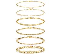 Honsny Lot de 6 bracelets en acier inoxydable plaqué or 14 carats avec maillons cubains en forme de trombones 16 cm, 17 cm, 19 cm, 24 cm, 7.8 Inches, Acier inoxydable, Pas de gemme