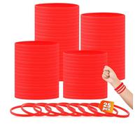 HONTIUS 0.24'' 25 Pièces Bracelets en silicone, Rouge Clair Élastiques en Silicone Bracelets en caoutchouc élastique Bracelets d'identification pour Sport Homme Femme-Largeur de 6mm Super étroite