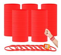 HONTIUS 0.24'' 50 Pièces Bracelets en silicone, Largeur de 6 mm super étroite Clair Élastiques en Silicone Bracelets en caoutchouc élastique Bracelets d'identification pour Sport Homme Femme Rouge