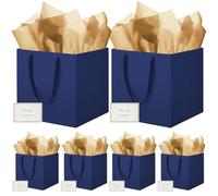 HONTIUS 11.8" Sac Cadeau, 6 Pièces Papier Emballage Cadeau Anniversaire, Carré Pochette Cadeau Ggrand Format Enfant 30 * 30 * 30cm avec 6 Cartes 6 Mouchoirs Pour Fête d'Anniversaire Bleu