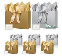 HONTIUS 15.35" Sac Cadeau, Papier Emballage Cadeau Anniversaire, Pochette Cadeau Ggrand Format Enfant avec le sourire 39 * 28 * 12cm avec Cartes Mouchoirs Pour Fête d'Anniversaire (8 Pièces mix)