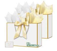 HONTIUS 15.75" Sac Cadeau, 2 Pièces Blanc Mariage Sachet Papier Cadeau Luxe, 40 * 30 * 12.5cm Sachet Cadeau écologique Pochette Cadeau Grand Format Enfant pour événement d'affaires Bithday Party