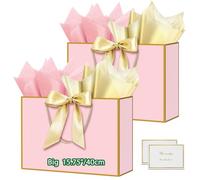 HONTIUS 15.75" Sac Cadeau, 2 Pièces Rose Mariage Sachet Papier Cadeau Luxe, 40 * 30 * 12.5cm Sachet Cadeau écologique Pochette Cadeau Grand Format Enfant pour événement d'affaires Bithday Party