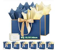 HONTIUS 15.75" Sac Cadeau, 8 Pièces Grand Mariage Sachet Papier Cadeau Luxe, sachet cadeau écologique Pochette Cadeau Grand Format Enfant 40 * 30 * 12.5cm pour événement d'affaires bithday party F