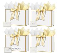 HONTIUS 15.75" Sac Cadeau, Grand Mariage sachet Papier Emballage Cadeau Luxe, Blanc Sachet Cadeau écologique Pochette Cadeau Grand Format Enfant 40 * 30 * 12.5cm avec Cartes Mouchoirs Pièces
