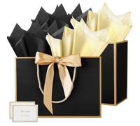 HONTIUS 15.75" Sac Cadeau, Grand Papier Emballage Cadeau Anniversaire, Vertical Pochette Cadeau Grand Format Enfant 40*30*12.5cm avec 2 Cartes 2 Mouchoirs Pour Fête d'Anniversaire Mariage 2 Pièces F