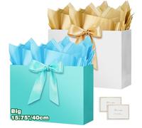 HONTIUS 15.75" Sac Cadeau, Grand Papier Emballage Cadeau Anniversaire, Vertical Pochette Cadeau Grand Format Enfant 40*30*12.5cm avec 2 Cartes 2 Mouchoirs Pour Fête d'Anniversaire Mariage 2 Pièces I