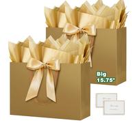 HONTIUS 15.75" Sac Cadeau, Grand Papier Emballage Cadeau Anniversaire, Vertical Pochette Cadeau Grand Format Enfant 40*30*12.5cm avec 2 Cartes 2 Mouchoirs Pour Fête d'Anniversaire Mariage 2 Pièces D