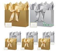 HONTIUS 15.75" Sac Cadeau, Grand Papier Emballage Cadeau Anniversaire, Vertical Pochette Cadeau Grand Format Enfant 40*30*12.5cm avec 8 Cartes 8 Mouchoirs Pour Fête d'Anniversaire Mariage 8 Pièces J