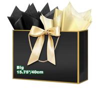HONTIUS 15.75" Sac Cadeau, Noir Mariage Sachet Papier Cadeau Luxe, 40 * 30 * 12.5cm Sachet Cadeau écologique Pochette Cadeau Grand Format Enfant pour événement d'affaires Bithday Party