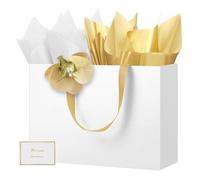 HONTIUS 15,75'' Sacs Cadeaux, Grands Sacs Cadeaux Avec Clip Orchidée, Sac Papier Grand Format avec Papier de Soie et Carte, 40 * 30 * 12,5cm pour Mariage, Anniversaire, Fête, Demoiselles D'honneur G