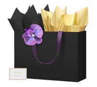 HONTIUS 15,75'' Sacs Cadeaux, Grands Sacs Cadeaux Avec Clip Orchidée, Sac Papier Grand Format avec Papier de Soie et Carte, 40 * 30 * 12,5cm pour Mariage, Anniversaire, Fête, Demoiselles D'honneur B