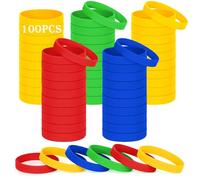 HONTIUS 6.3'' Bracelets en silicone, 100PCS Élastiques en Silicone Vert Bracelets en caoutchouc élastique pour Sport Enseignant Enfants Enfant Garçons Filles Enfant (pour 3-7 ans 4 couleurs)