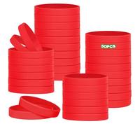HONTIUS 7'' Bracelets en silicone, 50pièces Clair Élastiques en Silicone Bracelets en caoutchouc élastique Bracelets d'identification pour Sport Homme Femme Événements Festivals Rouge