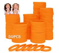 HONTIUS Bracelets en silicone, 50PCS Orange Élastiques en Silicone 8''Bracelets en caoutchouc élastique pour Sport Homme Femme Adolescent 8~12 Ans