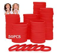 HONTIUS Bracelets en Silicone, 50PCS Rouge Élastiques en Silicone 8''Bracelets en Caoutchouc élastique pour Sport Homme Femme Adolescent 8~12 Ans