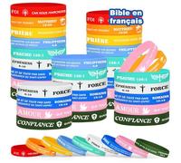 HONTIUS Bracelets en silicone bibliques, 72 pièces Élastiques en Silicone Bracelets Chrétien inspirant en caoutchouc élastique Religieux versets bibliques pour Homme Femme École Noël Pâques A